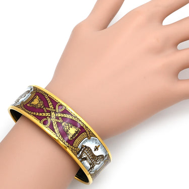 エルメス HERMES エマイユ GM ピンク×マルチカラー GP 七宝焼き バングル ゴールド金具 ローズ 馬 馬装具 タッセル