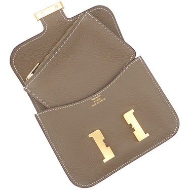 エルメス HERMES コンスタンス スリム ウォレット エトゥープ エバーカラー 二つ折り財布 ゴールド金具 グレージュ