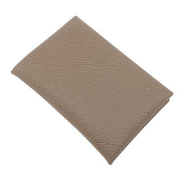 エルメス HERMES カルヴィ エトゥープ ヴォーエプソン カードケース シルバー金具 新品 未使用 グレージュ