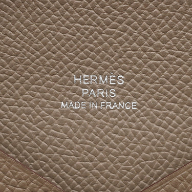 エルメス HERMES カルヴィ エトゥープ ヴォーエプソン カードケース シルバー金具 新品 未使用 グレージュ