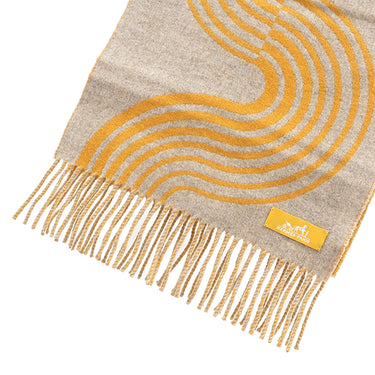 エルメス HERMES カザック ヴァーグ ベージュシネ×ジョーヌゴールド カシミヤ マフラー 波模様 Casaque Vague