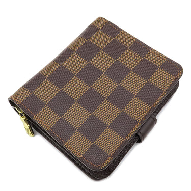 ルイヴィトン LOUIS VUITTON コンパクトジップ N61668 ダミエエベヌ ダミエキャンバス 二つ折り財布 ゴールド金具 茶