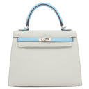 エルメス HERMES ケリー25 外縫い パールグレー×セレスト シェーブル 2WAYバッグ マットシルバー金具 【PO品】 水色 ハンドバッグ ショルダー