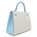 エルメス HERMES ケリー25 外縫い パールグレー×セレスト シェーブル 2WAYバッグ マットシルバー金具 【PO品】 水色 ハンドバッグ ショルダー