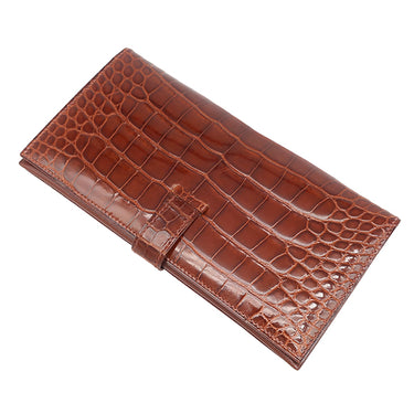 エルメス HERMES ベアンクラシック ブラウン系 アリゲーター 長財布 ゴールド金具 茶 クロコ 二つ折り財布