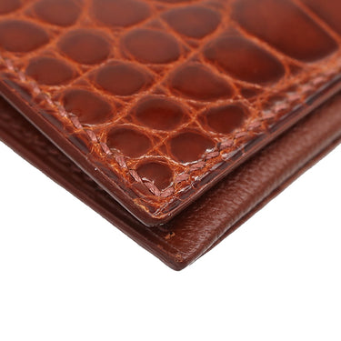 エルメス HERMES ベアンクラシック ブラウン系 アリゲーター 長財布 ゴールド金具 茶 クロコ 二つ折り財布
