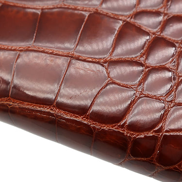 エルメス HERMES ベアンクラシック ブラウン系 アリゲーター 長財布 ゴールド金具 茶 クロコ 二つ折り財布