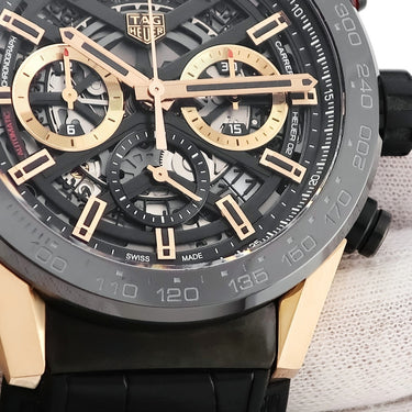腕時計 タグホイヤー TAG Heuer カレラ ホイヤー02 クロノグラフ CBG2A50.FC6450 自動巻き メンズ K18RG×SS デイト スモセコ スケルトン