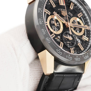 腕時計 タグホイヤー TAG Heuer カレラ ホイヤー02 クロノグラフ CBG2A50.FC6450 自動巻き メンズ K18RG×SS デイト スモセコ スケルトン