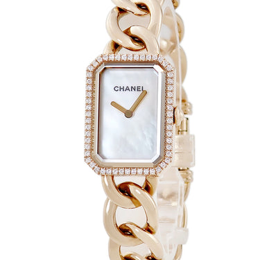 腕時計 シャネル CHANEL プルミエール Lサイズ H4412 クオーツ レディース K18PG無垢 純正ダイヤ 白 シェル チェーンブレス スクエア