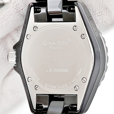 腕時計 シャネル CHANEL J12 H1634 クオーツ レディース ダイヤ 純正ルビー ブラックセラミック 黒 逆回転防止ベゼル デイト