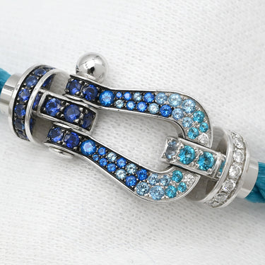 フレッド FRED フォース10 ラージモデル リヴィエラブルー×ホワイトゴールド K18WG ダイヤモンド サファイア(ダークブルー/ブルー/ライトブルー) トパーズ アクアマリン ステンレスケーブル ブレスレット ダイヤ サファイア トパーズ アクアマリン Au750 18K 18金 ステンレスケーブル