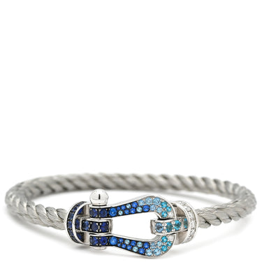 フレッド FRED フォース10 ラージモデル リヴィエラブルー×ホワイトゴールド K18WG ダイヤモンド サファイア(ダークブルー/ブルー/ライトブルー) トパーズ アクアマリン ステンレスケーブル ブレスレット ダイヤ サファイア トパーズ アクアマリン Au750 18K 18金 ステンレスケーブル