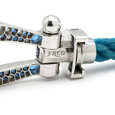 フレッド FRED フォース10 ラージモデル リヴィエラブルー×ホワイトゴールド K18WG ダイヤモンド サファイア(ダークブルー/ブルー/ライトブルー) トパーズ アクアマリン ステンレスケーブル ブレスレット ダイヤ サファイア トパーズ アクアマリン Au750 18K 18金 ステンレスケーブル