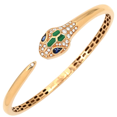 ブルガリ BVLGARI セルペンティ セドゥットーリ 356204 ピンクゴールド K18PG サファイア ダイヤモンド マラカイト 14039 ブレスレット 18K PG バングル サファイア ダイヤ マラカイト