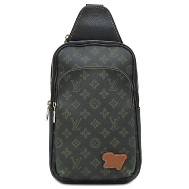 ルイヴィトン LOUIS VUITTON アヴェニュー スリングバッグ M46344 ブラック×グリーン×ネイビー レザー モノグラムレコードキャンバス ボディバッグ シルバー金具 黒 緑 紺 LVフォールコレクション