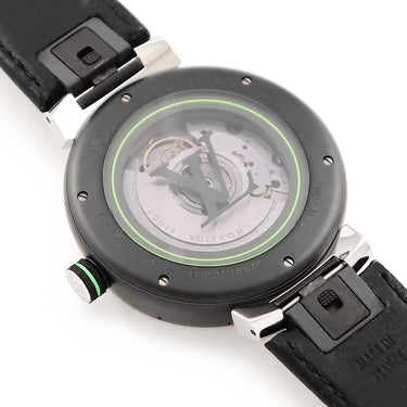 腕時計 ルイヴィトン LOUIS VUITTON タンブール オトマティック ダミエグラフィット レース QA131Z 自動巻き メンズ 黒 緑 Vロゴ