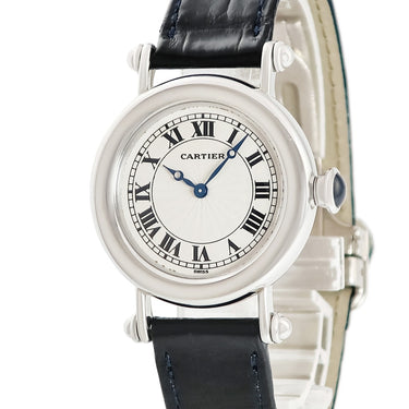 腕時計 カルティエ Cartier ディアボロ LM プラチナ W1509751 手巻き メンズ レディース メーカーOH済 Pt950 ギョウシェ 青針