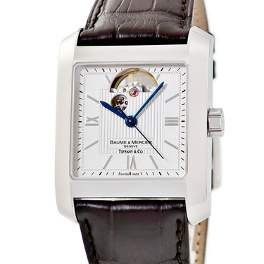 腕時計 ボーム&メルシエ BAUME&MERCIER ハンプトン ティファニー Wネーム 65577 自動巻き メンズ 青針 オープンハート シルバー