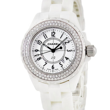 腕時計 シャネル CHANEL J12 H0967 クオーツ メンズ レディース 純正ダイヤ パヴェ 白 ホワイトセラミック ラウンド