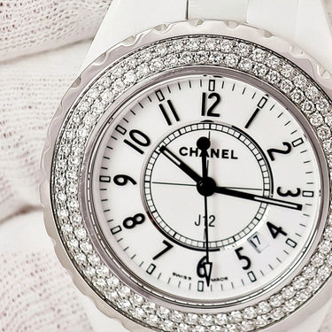 腕時計 シャネル CHANEL J12 H0967 クオーツ メンズ レディース 純正ダイヤ パヴェ 白 ホワイトセラミック ラウンド