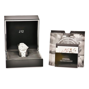腕時計 シャネル CHANEL J12 H0967 クオーツ メンズ レディース 純正ダイヤ パヴェ 白 ホワイトセラミック ラウンド