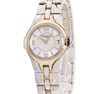 腕時計 パテックフィリップ PATEK PHILIPPE スカルプチャー 4891/1JA-001 クオーツ レディース K18YG×SS コンビ ホワイト シェル デイト 希少