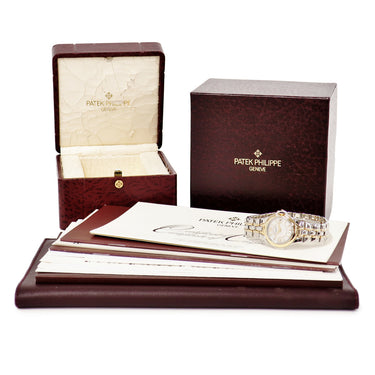 腕時計 パテックフィリップ PATEK PHILIPPE スカルプチャー 4891/1JA-001 クオーツ レディース K18YG×SS コンビ ホワイト シェル デイト 希少