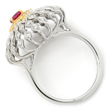 カール・ブラックバーン CARL BLACKBURN ダイヤ ルビー ホワイトゴールド×レッド K18WG ダイヤモンド ルビー リング 指輪 ホワイトゴールド Au750 18K ドーム型 フラワーモチーフ 透かし彫り 13号