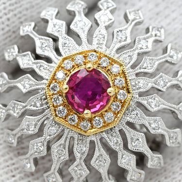 カール・ブラックバーン CARL BLACKBURN ダイヤ ルビー ホワイトゴールド×レッド K18WG ダイヤモンド ルビー リング 指輪 ホワイトゴールド Au750 18K ドーム型 フラワーモチーフ 透かし彫り 13号