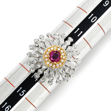 カール・ブラックバーン CARL BLACKBURN ダイヤ ルビー ホワイトゴールド×レッド K18WG ダイヤモンド ルビー リング 指輪 ホワイトゴールド Au750 18K ドーム型 フラワーモチーフ 透かし彫り 13号