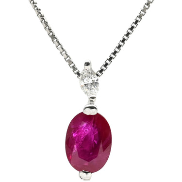 ノンブランド NON BRAND ルビー 1.00ct ダイヤモンド ペンダント プラチナシルバー Pt900 ルビー ダイヤモンド Pt850(チェーン) ネックレス 赤 1石 1粒 オーバルカット マーキスカットダイヤ プラチナ