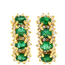 ノンブランド NON BRAND エメラルド4石 ダイヤ イエローゴールド×グリーン K18YG エメラルド ダイヤモンド ピアス 緑 Au750 K18 オーバル 縦並び アンティーク調