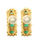 ノンブランド NON BRAND エメラルド4石 ダイヤ イエローゴールド×グリーン K18YG エメラルド ダイヤモンド ピアス 緑 Au750 K18 オーバル 縦並び アンティーク調