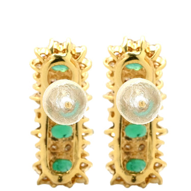 ノンブランド NON BRAND エメラルド4石 ダイヤ イエローゴールド×グリーン K18YG エメラルド ダイヤモンド ピアス 緑 Au750 K18 オーバル 縦並び アンティーク調