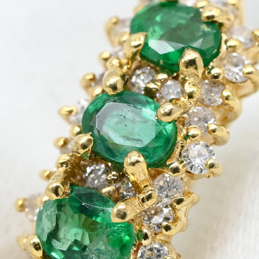 ノンブランド NON BRAND エメラルド4石 ダイヤ イエローゴールド×グリーン K18YG エメラルド ダイヤモンド ピアス 緑 Au750 K18 オーバル 縦並び アンティーク調