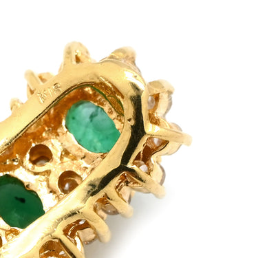 ノンブランド NON BRAND エメラルド4石 ダイヤ イエローゴールド×グリーン K18YG エメラルド ダイヤモンド ピアス 緑 Au750 K18 オーバル 縦並び アンティーク調