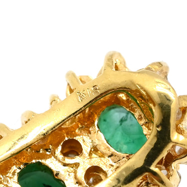 ノンブランド NON BRAND エメラルド4石 ダイヤ イエローゴールド×グリーン K18YG エメラルド ダイヤモンド ピアス 緑 Au750 K18 オーバル 縦並び アンティーク調