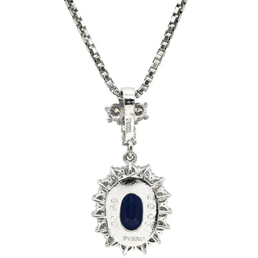 ノンブランド NON BRAND ブルーサファイア 2.26ct ダイヤ 0.65ct ブルー×プラチナシルバー Pt900 サファイア ダイヤモンド Pt850(チェーン) ネックレス Pt900 プラチナ 青 ヘイロー クロス 十字架 オーバル ベネチアン