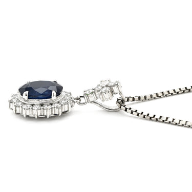 ノンブランド NON BRAND ブルーサファイア 2.26ct ダイヤ 0.65ct ブルー×プラチナシルバー Pt900 サファイア ダイヤモンド Pt850(チェーン) ネックレス Pt900 プラチナ 青 ヘイロー クロス 十字架 オーバル ベネチアン
