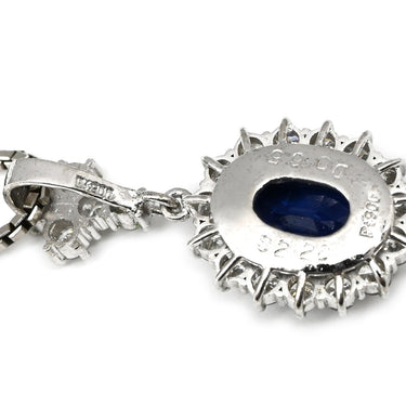 ノンブランド NON BRAND ブルーサファイア 2.26ct ダイヤ 0.65ct ブルー×プラチナシルバー Pt900 サファイア ダイヤモンド Pt850(チェーン) ネックレス Pt900 プラチナ 青 ヘイロー クロス 十字架 オーバル ベネチアン