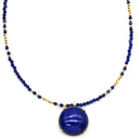 ノンブランド NON BRAND ラピスラズリ センター 大玉 イエローゴールド×ブルー K18YG ラピスラズリ ダイヤモンド ネックレス Au750 18K 18金 ダイヤ 1粒 ラピスラズリ ビーズ ネックレス