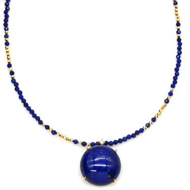 ノンブランド NON BRAND ラピスラズリ センター 大玉 イエローゴールド×ブルー K18YG ラピスラズリ ダイヤモンド ネックレス Au750 18K 18金 ダイヤ 1粒 ラピスラズリ ビーズ ネックレス