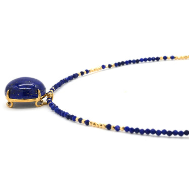 ノンブランド NON BRAND ラピスラズリ センター 大玉 イエローゴールド×ブルー K18YG ラピスラズリ ダイヤモンド ネックレス Au750 18K 18金 ダイヤ 1粒 ラピスラズリ ビーズ ネックレス