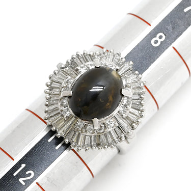 ノンブランド NON BRAND クリソベリル キャッツアイ ダイヤ リング プラチナシルバー Pt900 クリソベリルキャッツアイ ダイヤモンド リング 指輪 猫目石 5.02ct プラチナム PT ダイヤモンド オーバル 10号