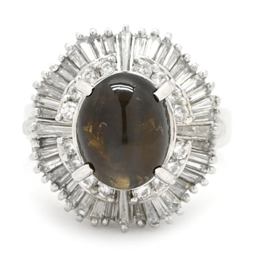 ノンブランド NON BRAND クリソベリル キャッツアイ ダイヤ リング プラチナシルバー Pt900 クリソベリルキャッツアイ ダイヤモンド リング 指輪 猫目石 5.02ct プラチナム PT ダイヤモンド オーバル 10号