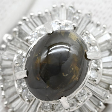 ノンブランド NON BRAND クリソベリル キャッツアイ ダイヤ リング プラチナシルバー Pt900 クリソベリルキャッツアイ ダイヤモンド リング 指輪 猫目石 5.02ct プラチナム PT ダイヤモンド オーバル 10号