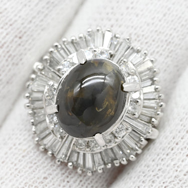 ノンブランド NON BRAND クリソベリル キャッツアイ ダイヤ リング プラチナシルバー Pt900 クリソベリルキャッツアイ ダイヤモンド リング 指輪 猫目石 5.02ct プラチナム PT ダイヤモンド オーバル 10号