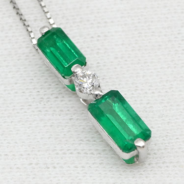 ノンブランド NON BRAND エメラルド 1.53ct ダイヤ ペンダント プラチナシルバー Pt950 エメラルド ダイヤモンド Pt850(チェーン) ネックレス 緑 1Pダイヤ スクエア エメラルドカット ベネチアンチェーン プラチナ