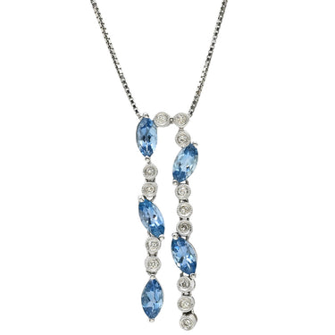 ノンブランド NON BRAND アクアマリン ダイヤ ペンダント ホワイトゴールド K18WG アクアマリン ダイヤモンド ネックレス Au750 18K 18金 WG ブルー マーキスカット ドロップスタイル